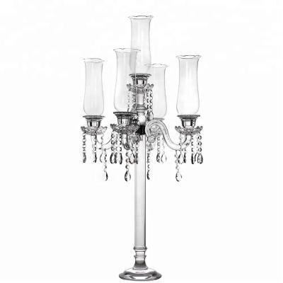 China Weddings hot sale exquisite transparent crystal candelabra for wedding decoration for sale