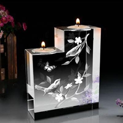 China art & Collectable 3d laser engraved beautiful design crystal candle holder for business gift for sale