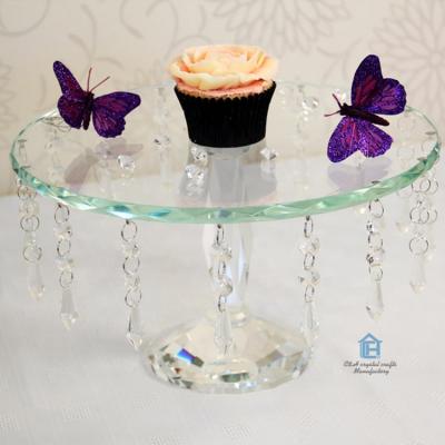 China China Wholesale Handmade Crystal Glass Cake Stand With Hanging Crystals For Wedding Cakes for sale