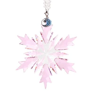 China Christmas Ornaments& Beautiful Color Glass Gifts Pink Christmas Ornament Crystal Snowflake Christmas Gift Pendant Favorite for sale