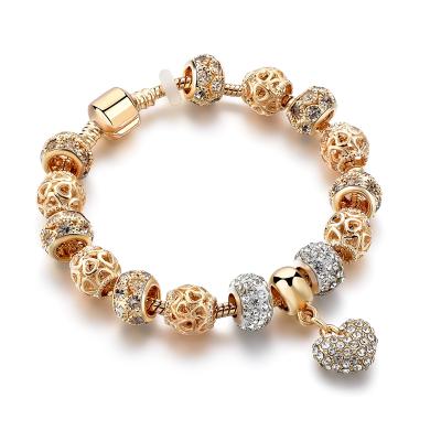 China Gold Trendy Ball Beaded Luxury Fashion Crystal Heart Pendant Bracelet Women Crystal Bangle Bracelet for sale