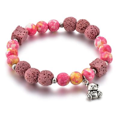 China 2021 Cute Hot Selling Product Nature Stone Essential Lava Animal Bear Oil Diffuser Bracelet Bracelet for sale