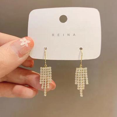 China Luxury BOHEMIA Jewelry Drop Earring Diamond Long Full Ziron Tassel Crystal Stud Earring For Women for sale