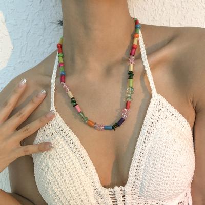 China High Quality Beach Necklace Summer BOHEMIA Style Bohemia Style Colorful Wooden Beads Necklace For Women for sale