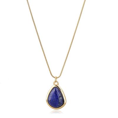 China Natural Stone Sodalite Gemstone ALLOY Drop Water Necklace Pendant Necklace Stone Necklace for sale