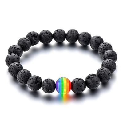 China Fashionable Hot Selling Resin Beads Beaded Lava Stone Bracelet, Pride Cheerful Rainbow Color Bracelet for sale