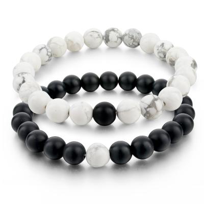 China Wholesale FASHIONABLE Howlite Natural Stone Bracelet Set Matte Beads Couples Stone Bracelets black for sale