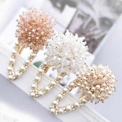 China Trendy Korean Hair Clip Jewelry Design With Crystal Girls Unique Fashion Pearl Hair Clip For Women for sale