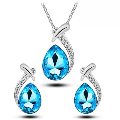 China Exquisite Pendant Set Chain Crystal Water Drop Clavicle Chain ET210011 TRENDY Korean Fashion Jewelry Set for sale