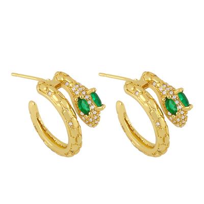 China Vintage Retro High Grade Bohemian Earrings Hot Sale Vintage Copper Zircon Full Colored Diamond Snake Earrings For Women Gold for sale