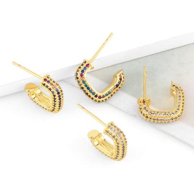 China Vintage Retro High Grade Bohemian Earrings Hot Sale Vintage Copper Zircon Full Colored Diamond Geometry Earrings For Women Gold Colored for sale