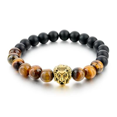 China BOHEMIA Genuine Tiger Eye and Black Lava Stone Fitness Fashion Energy Power Bracelet for sale