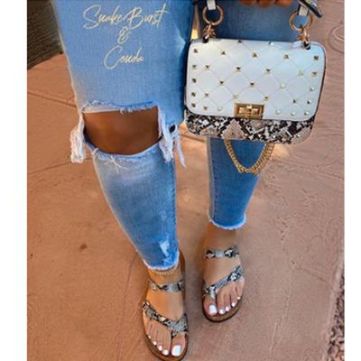 China Anti-smell Flip Flop And Snakeskin Pattern Jelly Bags With Luxury Shoes +bags set Anti-smell printing slippers sandals and purse suit women for sale