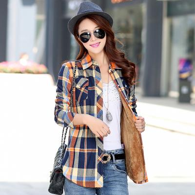 China Anti-pilling Anti-pilling Keep Long Sleeve Hot British Lady Women's Slim Custom Plaid Shirts Plush Plaid Sleeve Blouse Shirts for sale