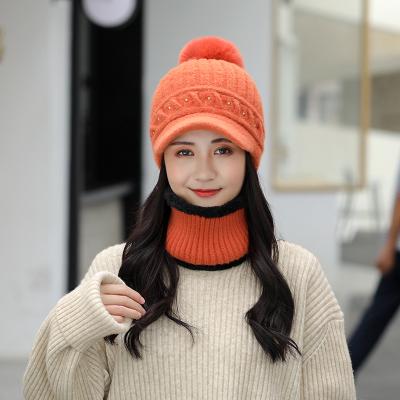 China breathable & waterproof breathable & Beanies Hat Women Fashion Pearl Windproof Waterproof Knit Winter Padded Neck Protector Wool Recycling Hat Female Hats Scarf Set for sale