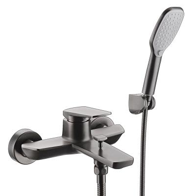 China Without Slide Bar High Quality Gray Wall Mounted Bathtub Bathroom Shower Mixer Taps Set With Hand Held for sale