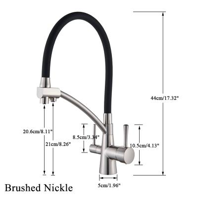 China Metered Faucets Filter Water Purification Kitchen Faucet Dual Spout Flexible Handles Mixer Tap Hot And Cold Double Spun Pure Mixer for sale