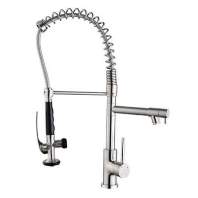 China Pull Out Spray To Pull Out Spring Tap Large Rotate Kitchen Faucet Deck Mount Nickel Hot Crane Tap 2 Cold Spout for sale