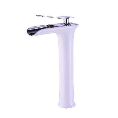 China White Large Metered Single Handle Basin Faucet Waterfall Bathroom Faucet Basin Faucets for sale