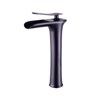 China Black Large Metered Single Handle Basin Faucet Waterfall Bathroom Faucet Basin Faucets for sale