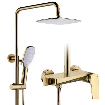 China With Shower Mixer Matte Gold Multi Functions Slide Bar Brass Bath Shower Sets Washroom Shower Set for sale