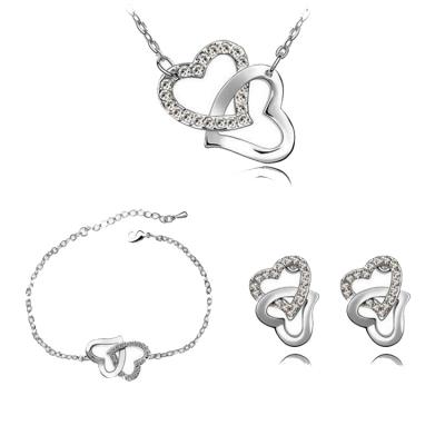 China Heart Shape Earring Nickel Free Necklace Set 18k Gold Plated Women Wedding Jewelry Set for sale