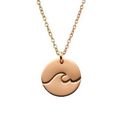 China Simple Nickel Free Ocean Beach Wave Symbol Necklace 18k Gold Plated Tasty Wave Disc Charm Necklace Surfer Gift for sale