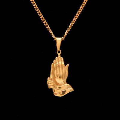 China Tasty Religious Pendant Stainless Steel Jewelry Buddhism Necklace Hands Necklace Prayer Chain Gold Nickel Free for sale