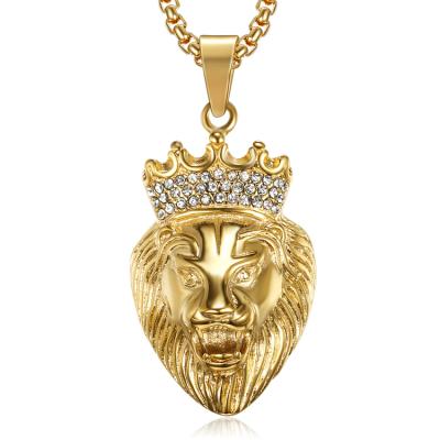 China New Arrival Nickel Free CZ Gold Plated Crown Lion Pendant Animal Jewelry Pendant For Men's Gift for sale