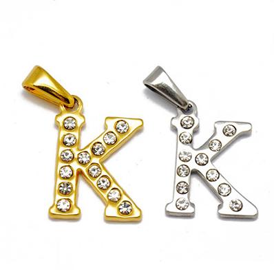 China 26 DIY Nickel Free English Gold Personalized Necklace Letter k Charms Diamond Alphabet Pendant for sale