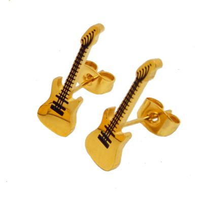 China Olivia Popular Retro Olivia Popular Punk Rock Guitar Stud Earrings OEM Stainless Steel Earring Nickel Free Men's Jewelry for sale