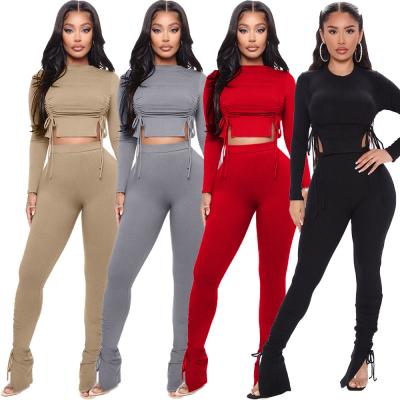 China Breathable Fall 2021 Women Clothes 2 Pieces Pants Set Female Outfits Tracksuits Ruffled Two Piece Long Sleeve Sets Joggers Suits for sale