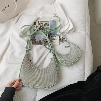 China Latest Rhinestone Purse Bling Half Moon Bags Messenger Latest Mommy and Me Handbags Fashion Chain Cross - Body Bags For Women for sale