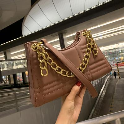 China 2021 New Arrivals Autumn Women Fashion Hand Bags Ladies Handbags Female Stitched Handbags Ladies Brown Shoulder Chain Fashionable Armpit Bag Small Handbags for sale