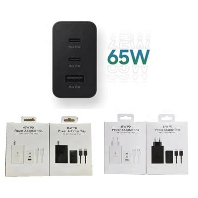 China Multi-function 3 Ports Type C 65w Power Adapter For Samsung Super Fast Charger Pd3.0 Phone Charger 65w T6530 Pd Power Adapter Trio for sale