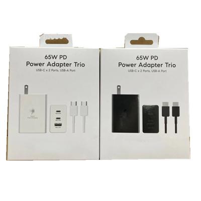 China Multi-function Wholesale 65w Pd Power Adapter Trio 2 Type C Ports And Usb A Port Charger For Samsung 65w Eu Us Chargers With Package for sale