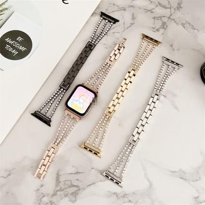 China Adjustable 38mm 42mm 40mm 42mm Popular City Style Metal Watch Band For Apple Watch S7 S8 SE Ultra Point drill three-row chain For IWatch Ultra S1/2/3/4/5/6 for sale