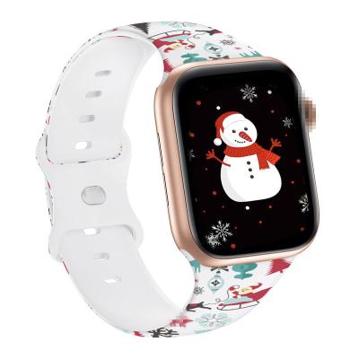 China Adjustable 38mm 42mm 40mm 42mm Customized Christmas Printed Cartoon Silicone Watch Strap Band For Apple Watch Series 1 2 3 4 5 6 7 8 Band for sale