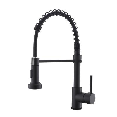 China Modern Black Faucet Pull Down Single Sink Mixer Kitchen Water Tap Brass Handle Faucet Pull Out Kitchen Faucet for sale