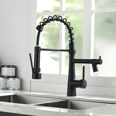 China High Quality Thermostatic Faucets Double Handle Pull Down Cone Black Water Kitchen Faucet With LED Light for sale