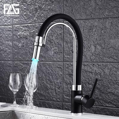 China Torneira cozinha FLG black and chrome LED kitchen faucets with universal tube for sale