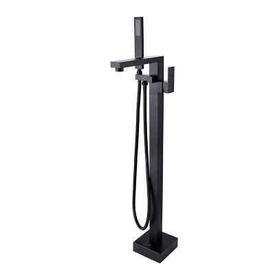 China Without Slide Bar FLG Black Square Brass American Bathroom Floor Mounted Tub Faucet for sale