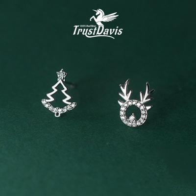 China Real 925 Sterling Silver Mini Elk Tree TRENDY Christmas Gift Zircon Stud Earrings From TrustDavis For Women Girls Sweet Fashion Jewelry F216 for sale