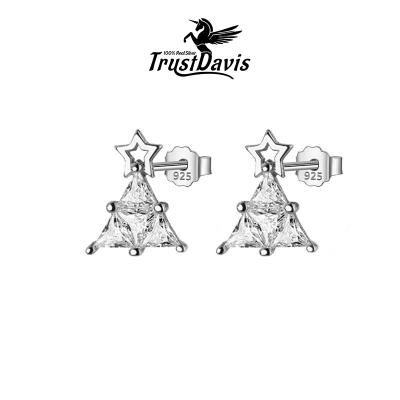 China TRENDY Authentic TrustDavis 925 Sterling Silver Cute Christmas Tree Star Gift Stud Earrings For Women Girls Sweet Fashion Jewelry F210 for sale