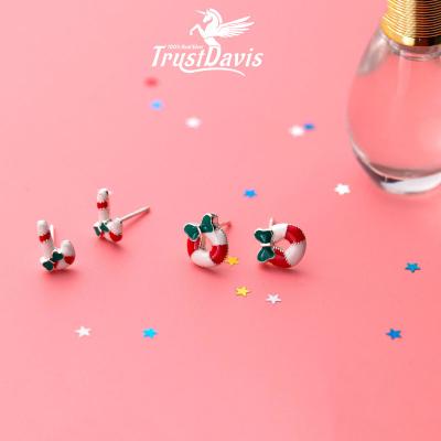 China 100% Real 925 Sterling Silver Cute Christmas Gifts TrustDavis cute candy modeling stud earrings for women fashion jewelry F236 for sale