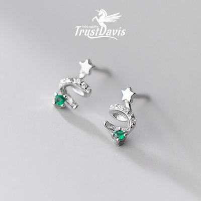 China TrustDavis TRENDY Gold Plated Christmas Tree Set Zircon Stud Earrings Christmas Trendy 925 Sterling SilverJewelry Gift F331 for sale