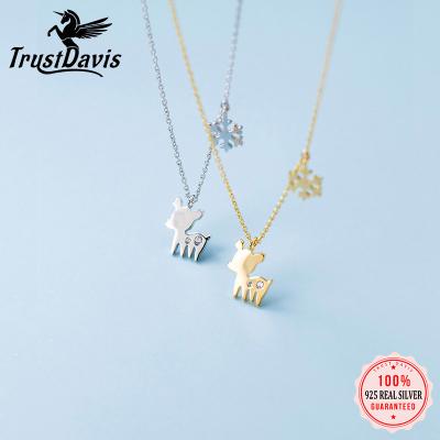 China Real TRENDY 925 Sterling Silver Necklace Christmas Snowflake Cute Deer Animal Pendant Gift From TrustDavis For Women Fine Jewelry F459 for sale