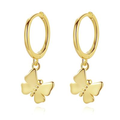 China Cute Women's 925 Earring Butterfly Circles 18K Silver Gold Plated Girls Gift For Woman Sterling Jewelry InStock Wholesale H025 for sale