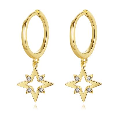 China 2021 NEW Cute 925 Sterling Silver Star Lighting Shape With CZ Stone Circle Small Earring H022 for sale