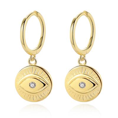 China Cute TrustDavis Women's 925 Sterling Silver Earring Hoops 18K Gold Plated For Woman Fine Jewelry Eye Circle Wise Earrings H021 for sale